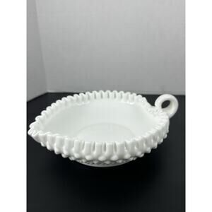 Vintage Fenton White Milk Glass Hobnail Tight Crimped Edge Nappy